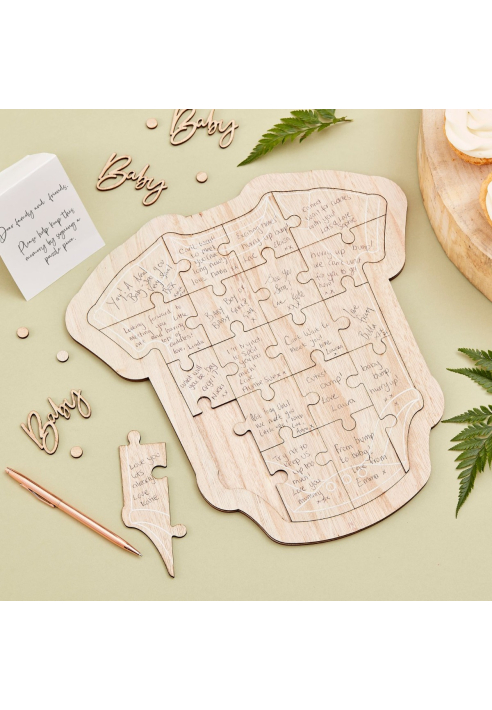 Ginger Ray BAB-126 Botanical Baby Gästebuch Holzpuzzle Strampler
