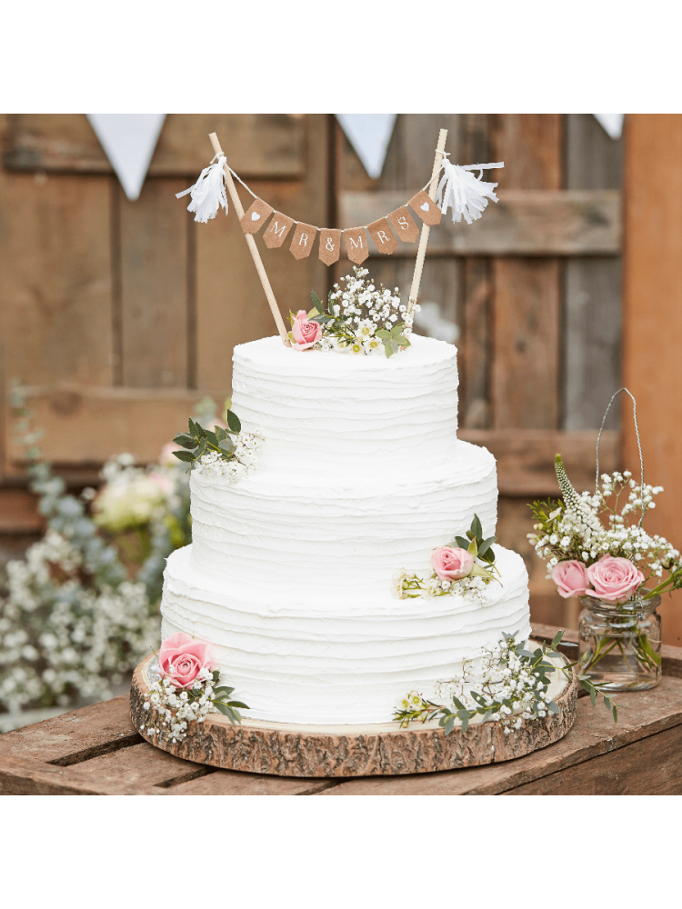 Ginger Ray CW-235 Rustic Country Mr & Mrs Torten Topper Wimpel main product photo
