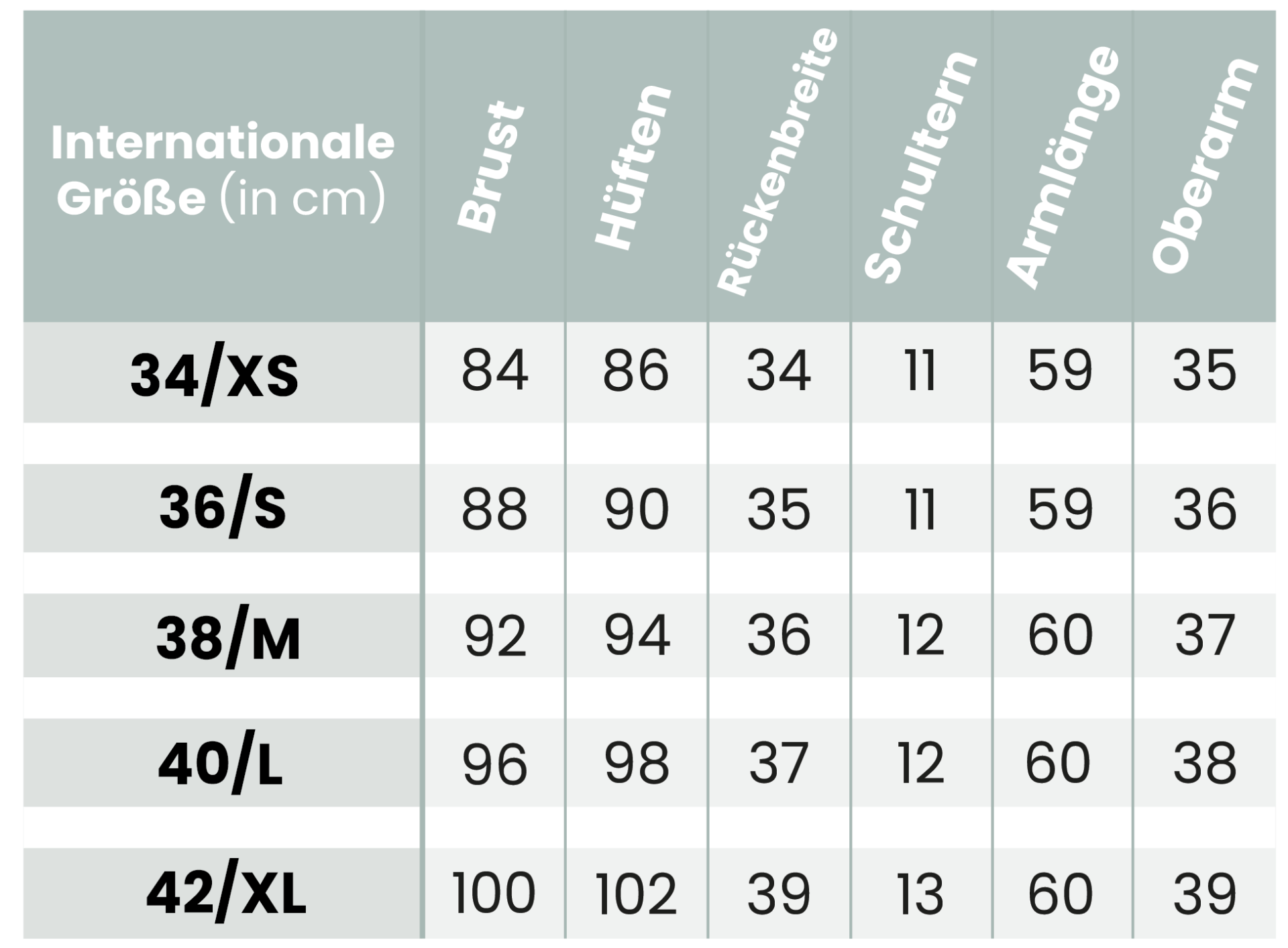Größentabelle Boleros Kunstpelz Bianco Evento